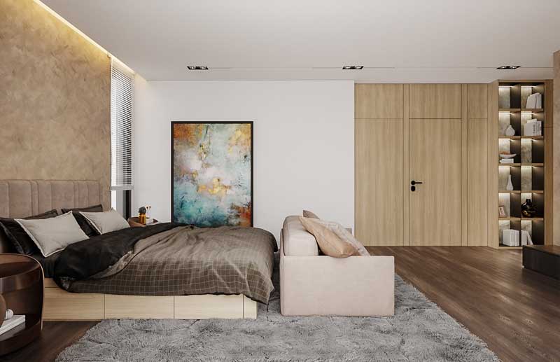Mẫu 1: Thiết kế nội thất hiện đại cho phòng khách của biệt thự theo xu hướng tối giản