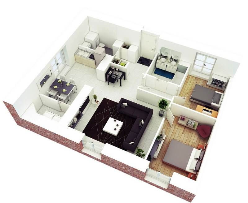 Căn hộ chung cư có 2 phòng ngủ 50 – 70m2