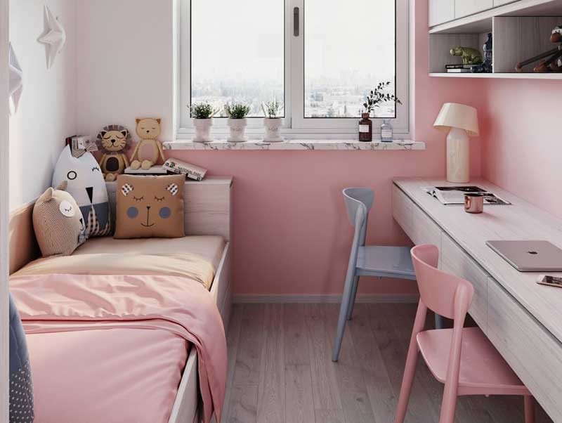 Mẫu thiết kế nội thất phòng trẻ em phòng ngủ tối giản cho bé gái cho những không gian có diện tích hạn chế