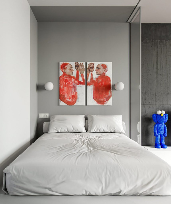 Phòng ngủ tối giản với 2 bức tranh trang trí