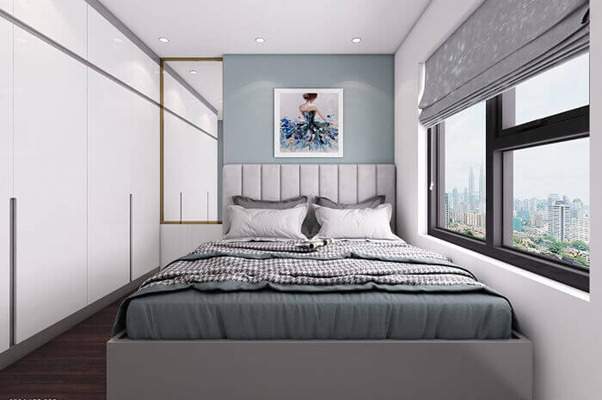 Phòng ngủ theo phong cách hiện đại tone màu trắng phối xanh rêu nhạt