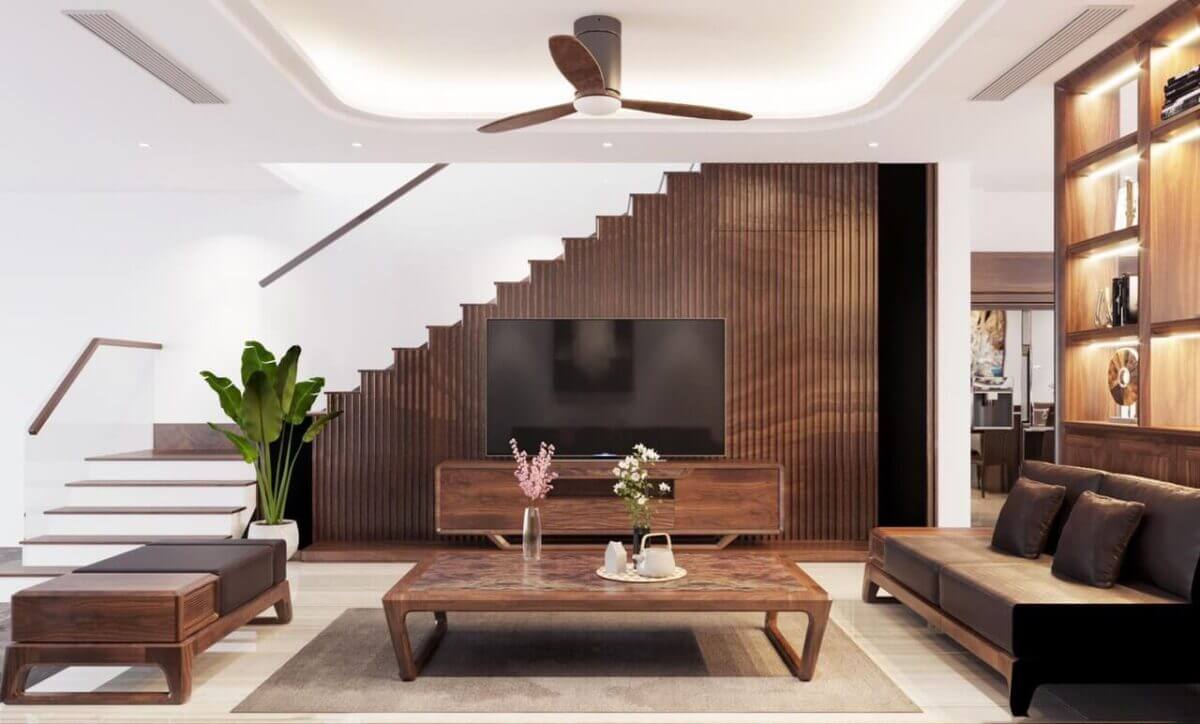 Phòng khách sử dụng gỗ làm chất liệu chính tăng tính thẩm mỹ