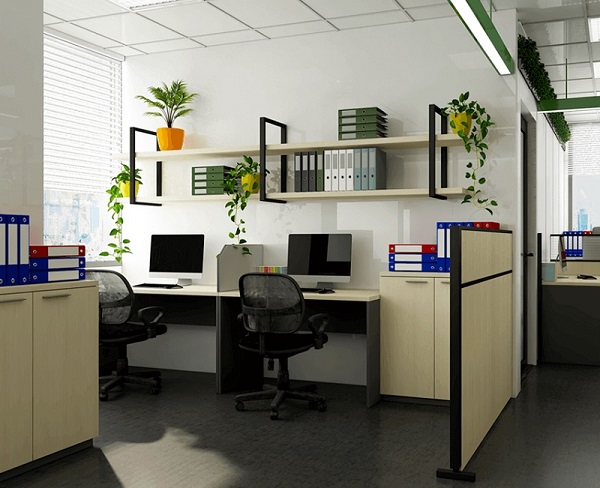 Thiết kế văn phòng 15m2 có nhiều cây xanh giúp cải thiện hiệu suất làm việc