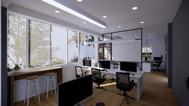 Phong cách trẻ trung và sáng tạo trong thiết kế văn phòng 40m2 đẹp.
