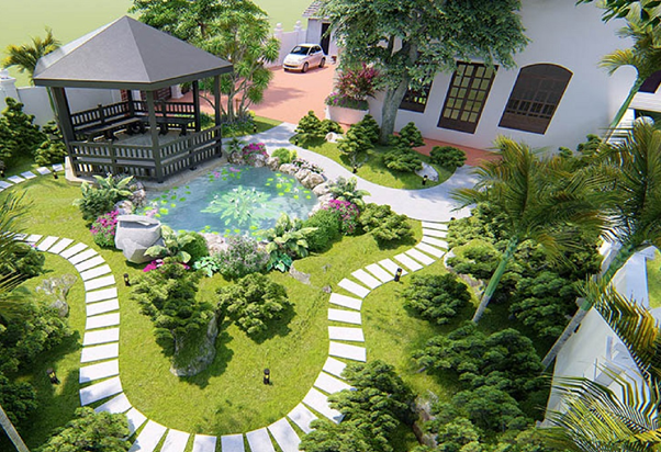 Sân vườn được thiết kế không gian xanh