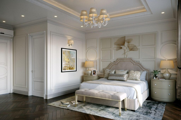 Phòng ngủ được thiết kế đường nét cổ điển và cách sắp xếp hiện đại